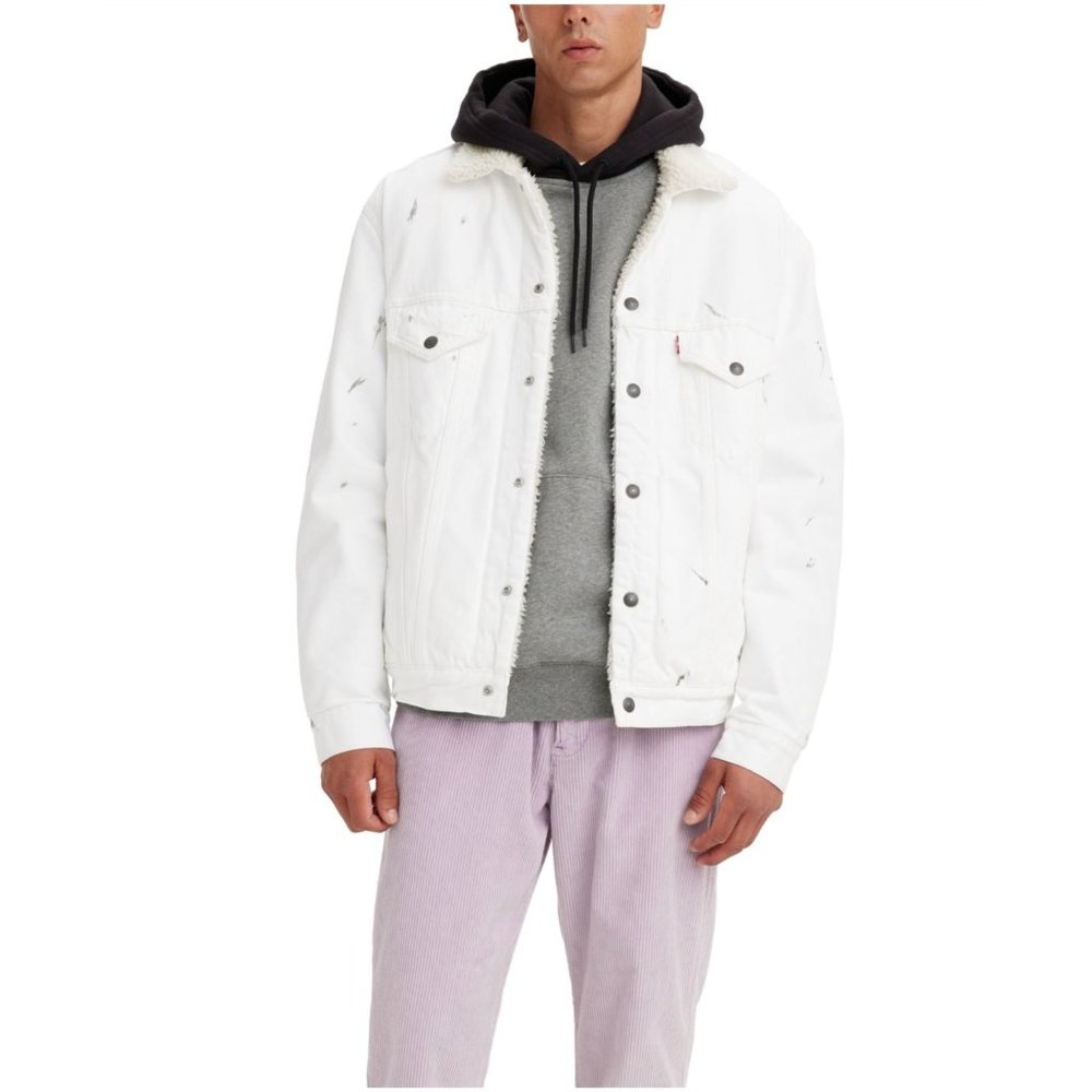 Levi's Men's Vintage-Like Fit Trucker Jacket - White Distressed Pattern - NWT, L